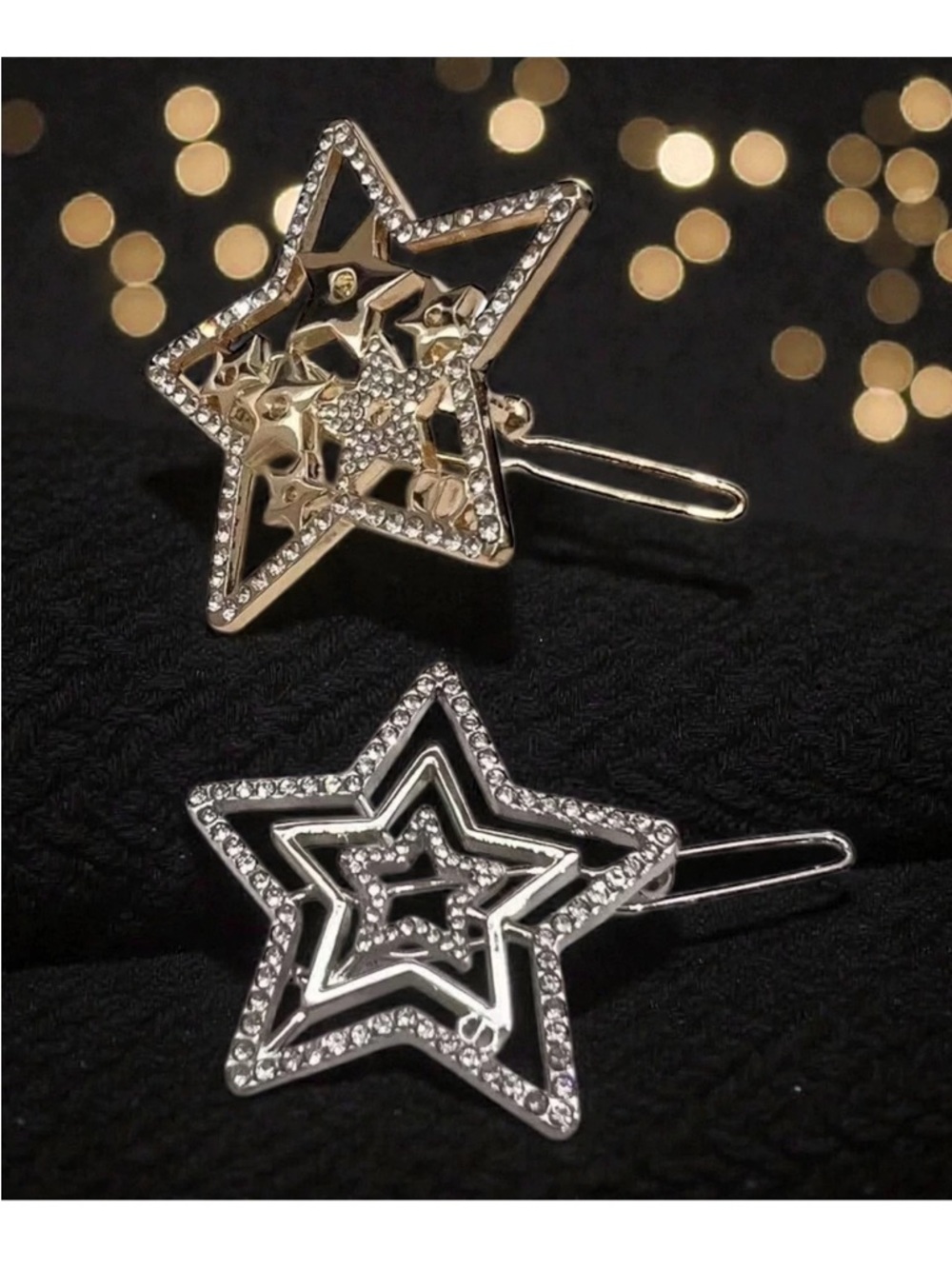 Dior Star Motif hair barrettes set - gwp Gold & Silver Crystal Stars new - Picture 4 of 10